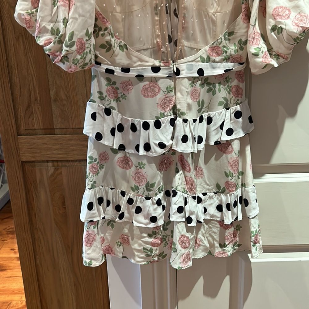 FOR LOVE & LEMONS Butterscotch Tiered Mini Dress In Floral Polka Print m - Picture 11 of 14